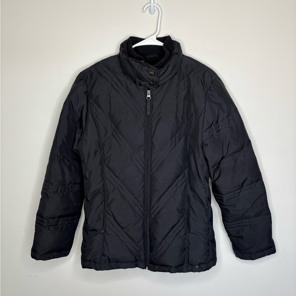 BN7 Nine West Quilted Down Cluster‎ Puffer Jacket Fleece Lined Black Women Large